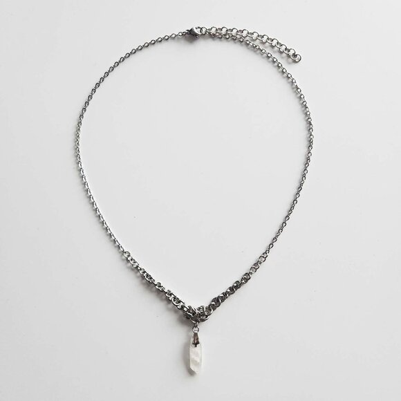 Vintage natural clear quartz silver chainmail necklace with a small silver chain - Picture 1 of 10